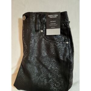 Simply Vera Wang NWT Polished Twill Pants Womens Small 28 X 30 Black Snake Print
